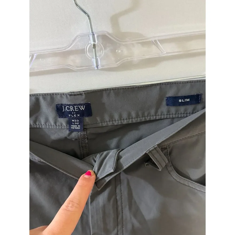 J.Crew Flex Men’s 33x32 Slim Fit Gray 5 Pocket Stretch Pants Chinos